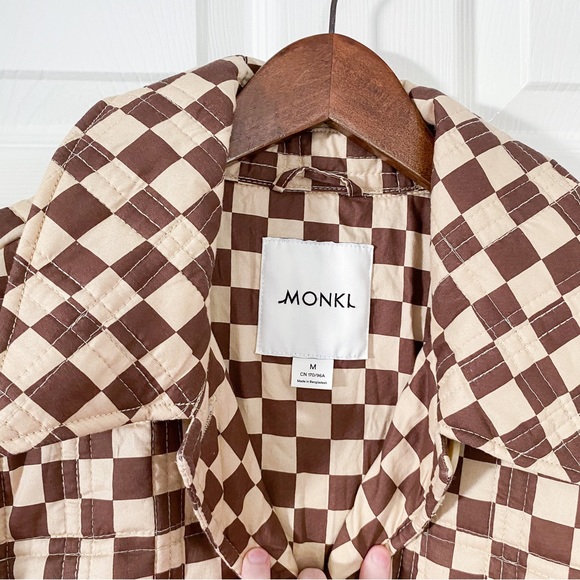 Monki Nicco cotton jacket in brown checkerboard gingham print - Picture 3 of 4